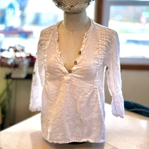 VIOLA BORGHI PLEATED V NECK BLOUSE - Picture 2 of 13